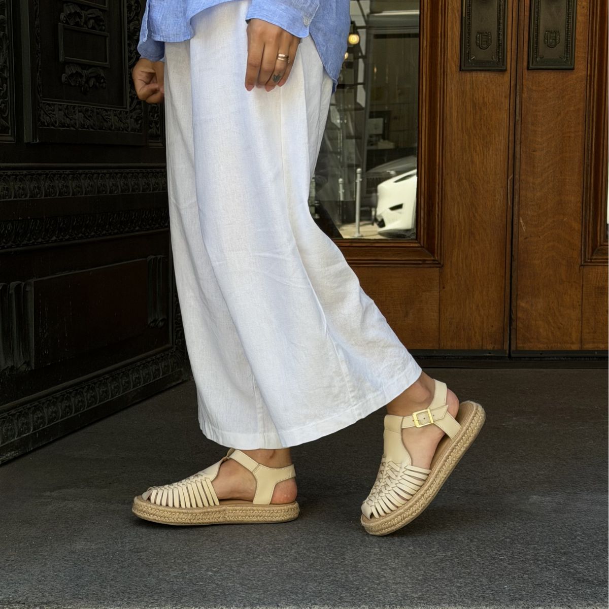 Huarache T-Strap Espadrille Sandal Bone