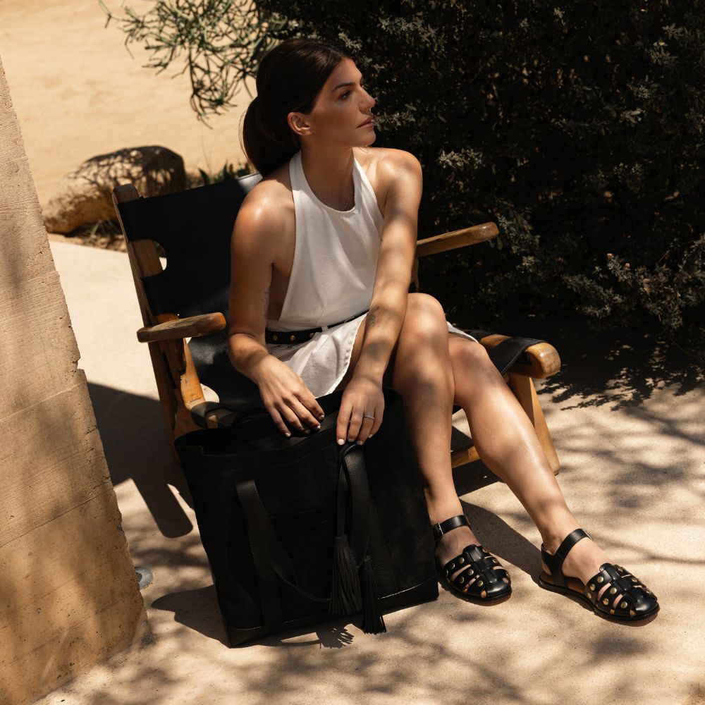 Mira Studded Fisherman Sandal Black