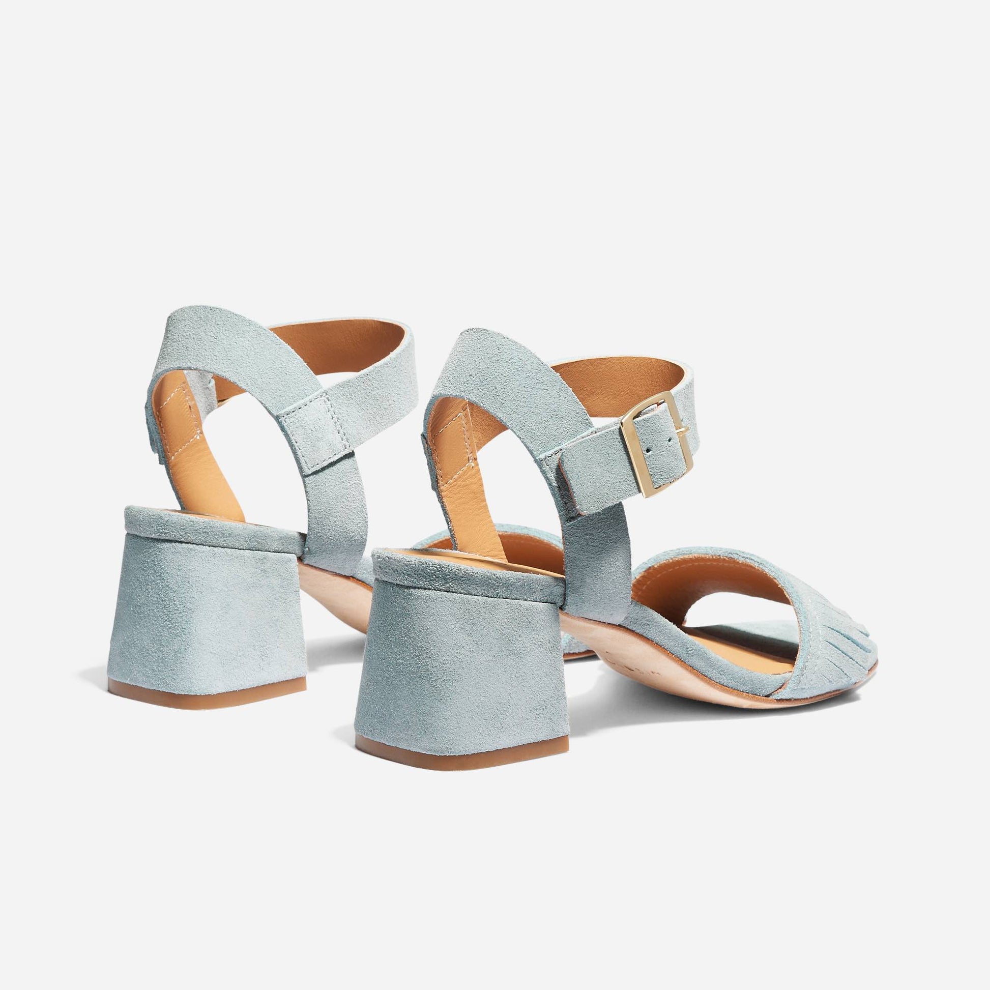 Stella Fringe Heel Sandal Dusty Blue Suede