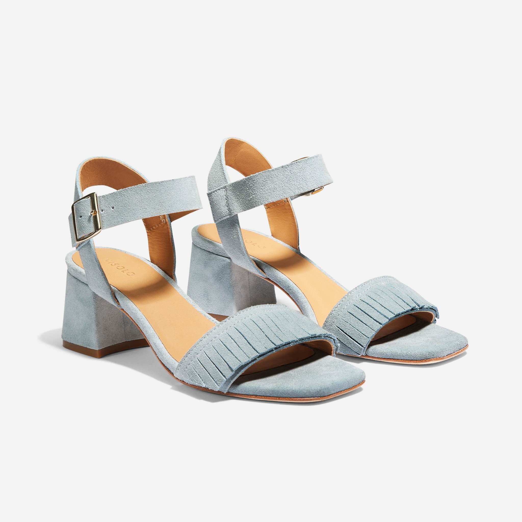 Stella Fringe Heel Sandal Dusty Blue Suede
