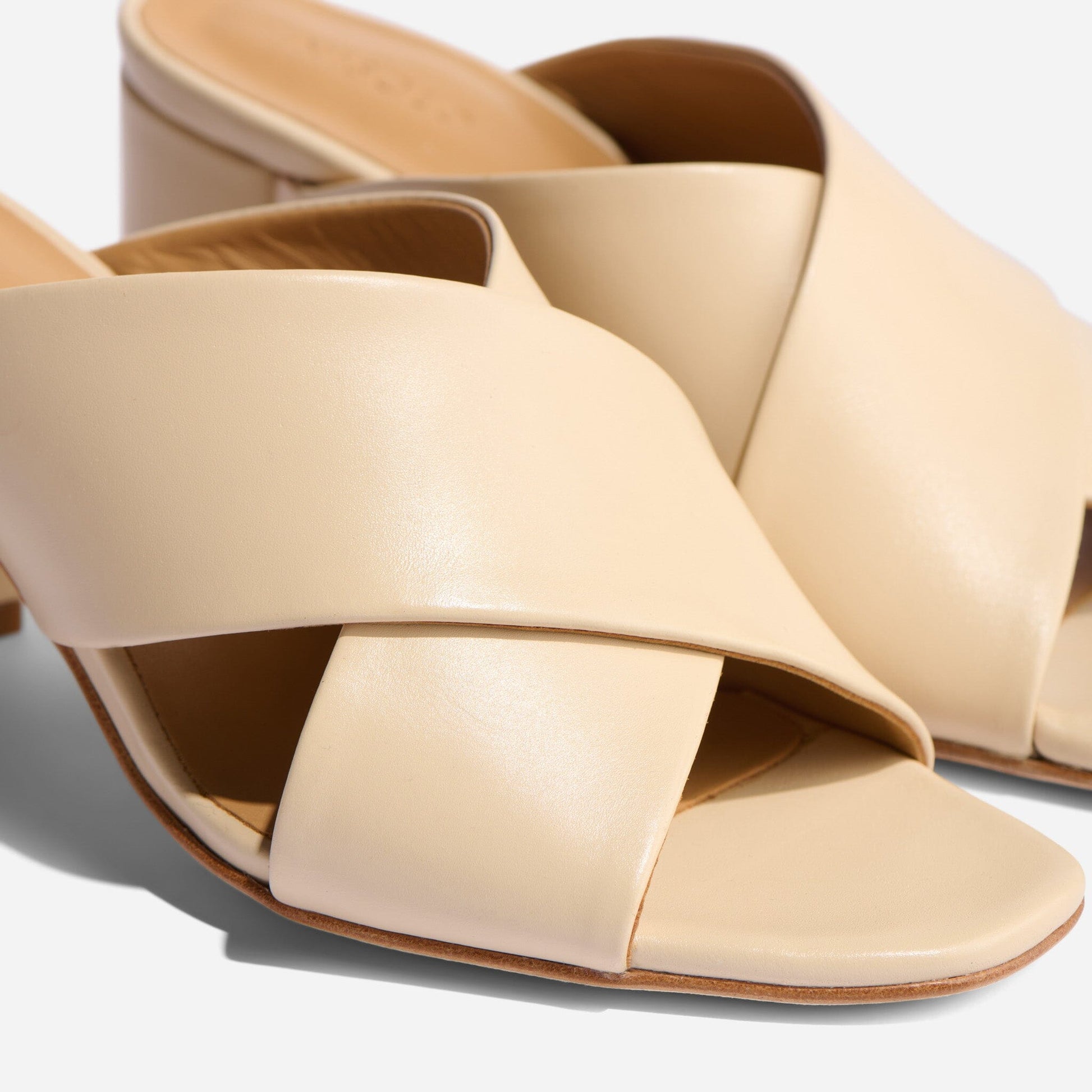 Carina Cross Strap Mule Bone Women's Leather Heel Nisolo 