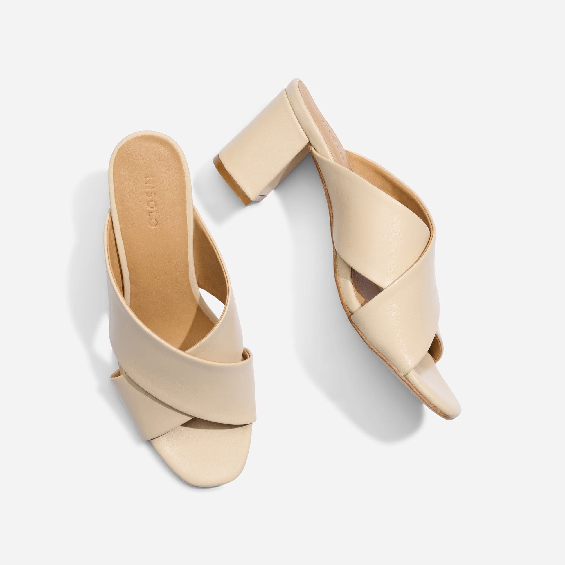 Carina Cross Strap Mule Bone Women's Leather Heel Nisolo 